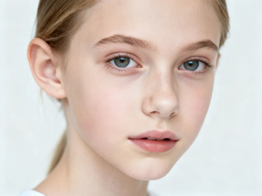 Profesjonalny portret studyjny 16-letniej Joanny Krupy z początków jej kariery w modelingu.