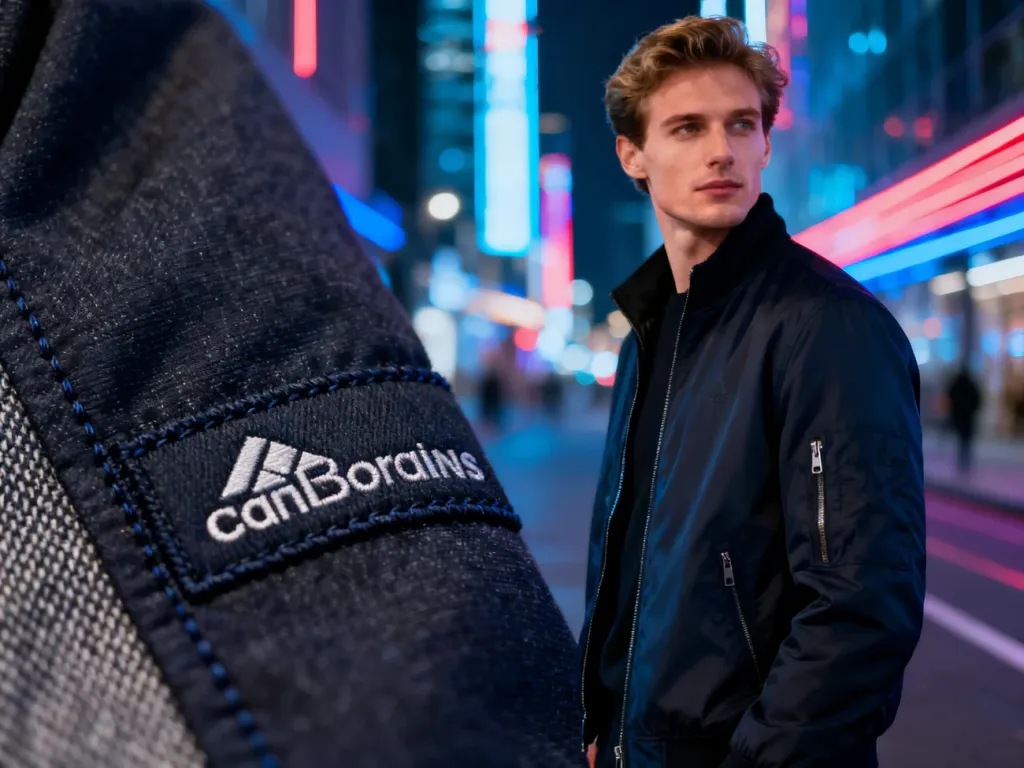 Mężczyzna w markowej kurtce Superdry na tle nowoczesnego miasta, prezentujący wysoką jakość materiału i detale wykończenia.